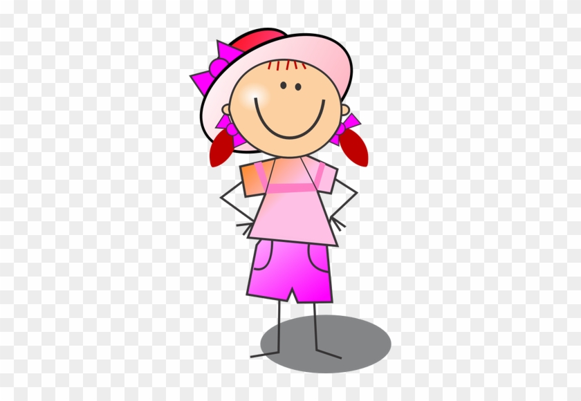 Disegno Di Rosa E Rossa Ragazza Sorridente Figura Stilizzata - Clipart Stick Figure Girl #1228467