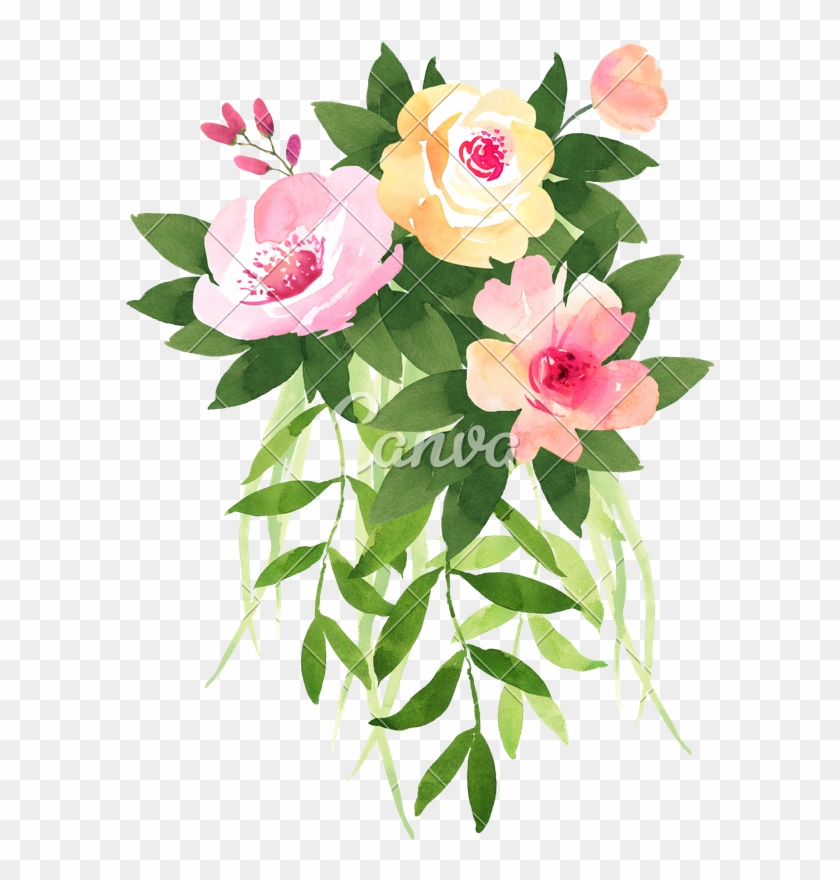 Floral Wedding Bouquet With Roses - Clipart Watercolor Florals #1228907
