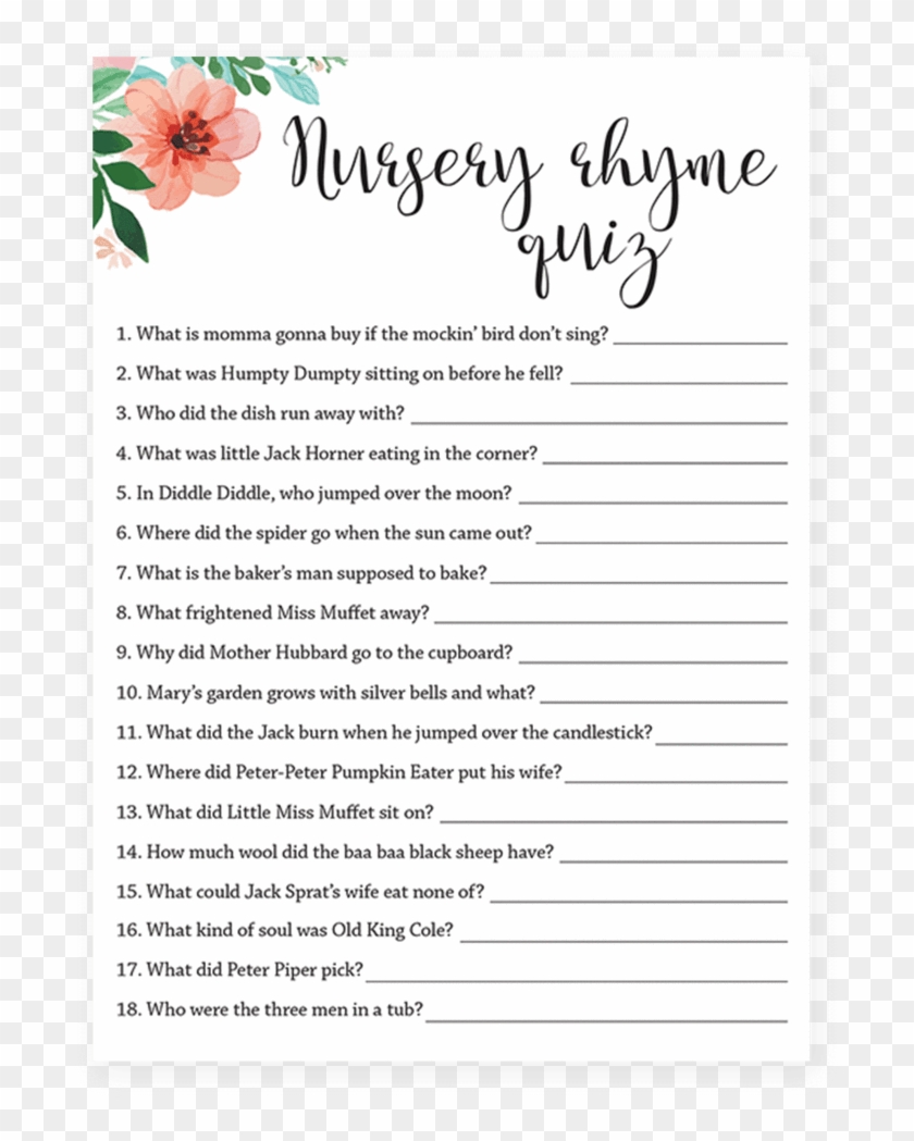 Nursery Rhyme Baby Shower Nursery Rhyme Baby Shower - Document #1229367