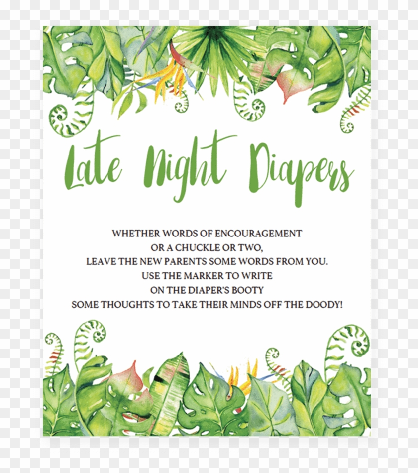 Green Leaf Baby Shower Late Night Diapers Printable - Party Favor #1229395