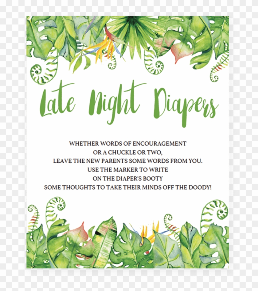 Green Leaf Baby Shower Late Night Diapers Printable - Party Favor #1229395