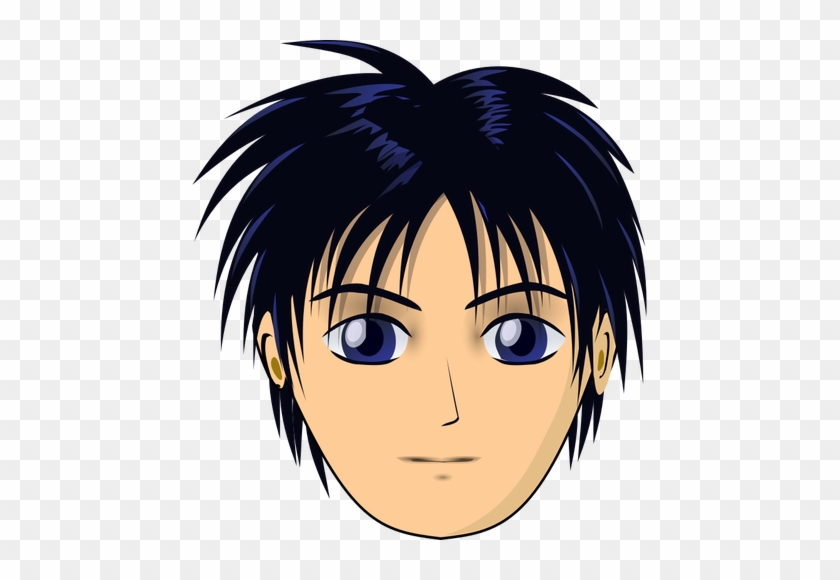 Vector Illustration Of Anime Boy With Black Hair - Cartoon Boy Face #1229590