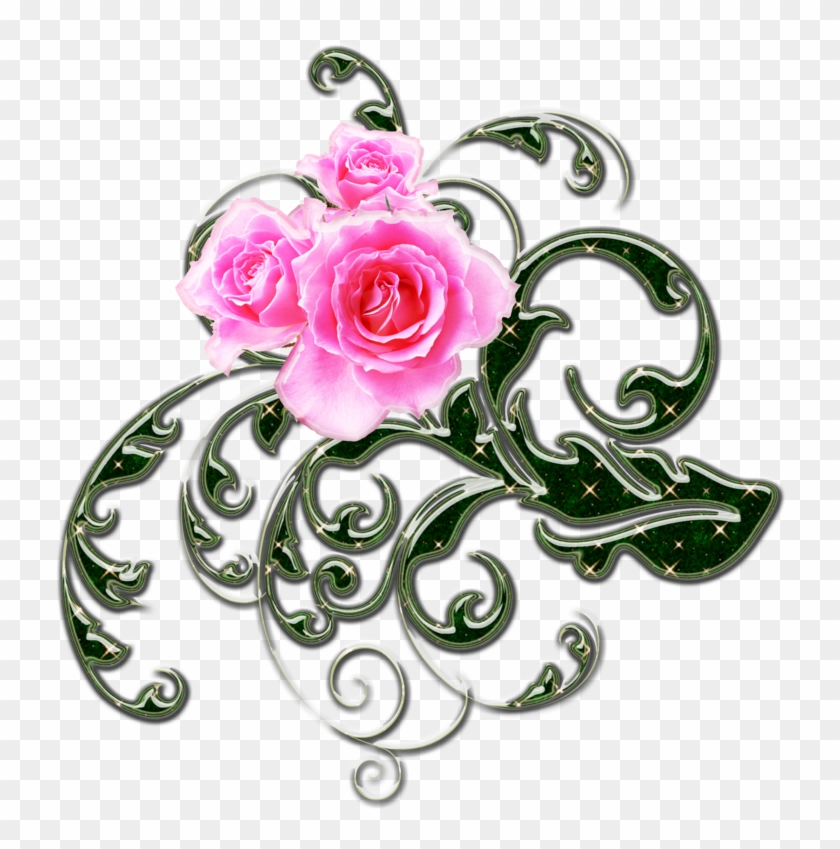 Pink Roses And Green Swirls Png 1 By Melissa-tm - Portable Network Graphics #1229725