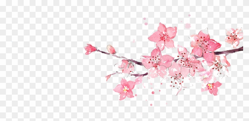 Flower Pink Watercolor Painting Illustration - 2pcs Elegant Retro Round Hand Fan Bamboo Handle Print #1229818