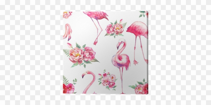 Watercolor Flamingo And Flowers Seamless Pattern - Flamingo Watercolor #1230473
