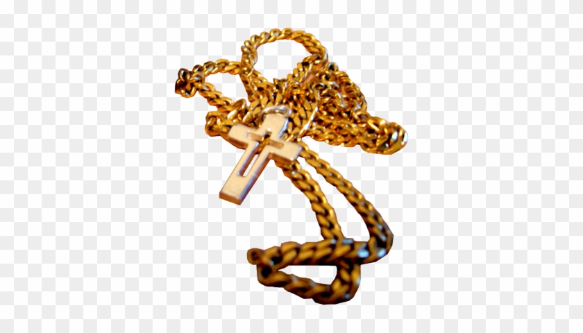 A Gold Chain With A Cross - Gold Chain Cross Png #1231000