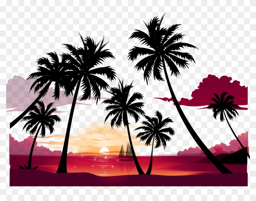 Display Resolution Summer Wallpaper - Sunset Beach Wall Mural - Palm Tree #1231204