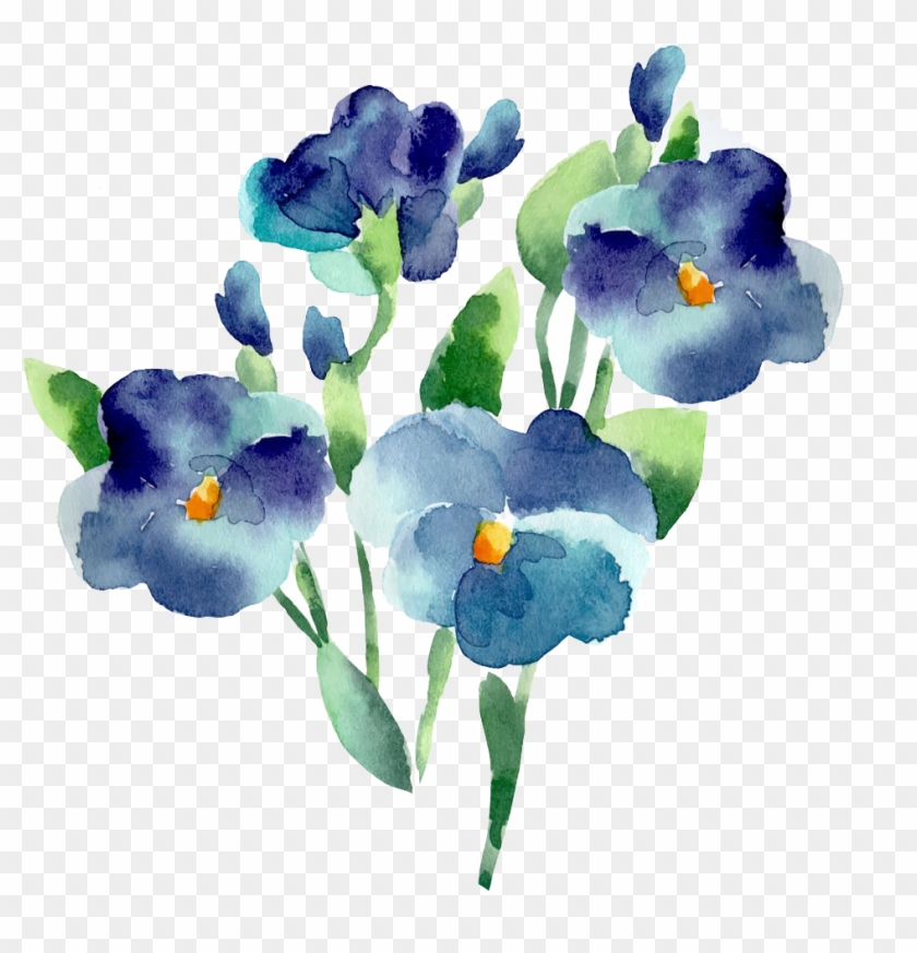 Flower Blue Watercolor Painting - Blue Watercolor Flowers Png #1232142