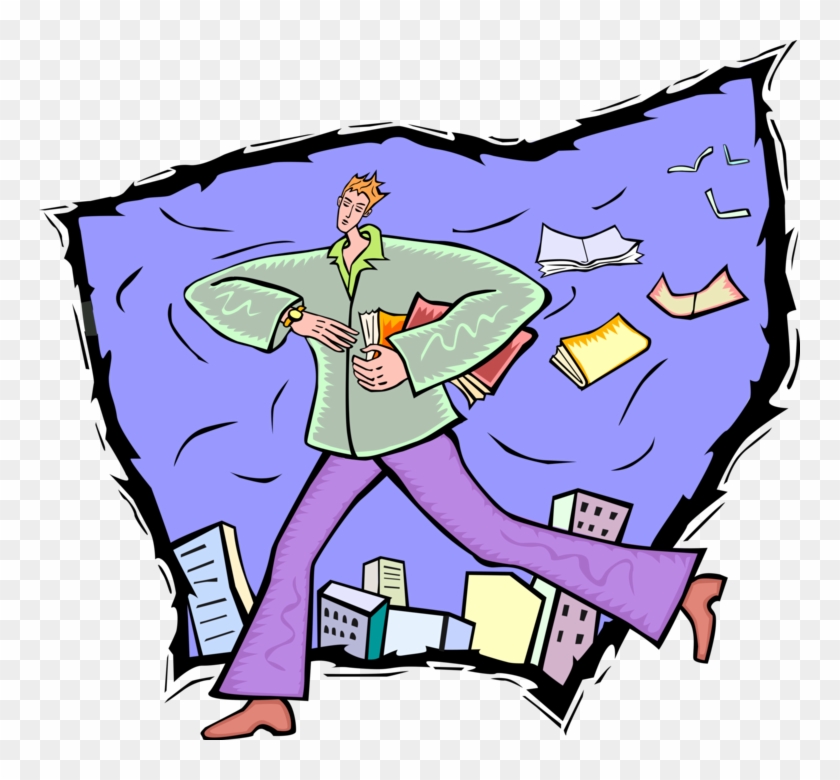 Vector Illustration Of School Student Running Late - Cartoon #1232399