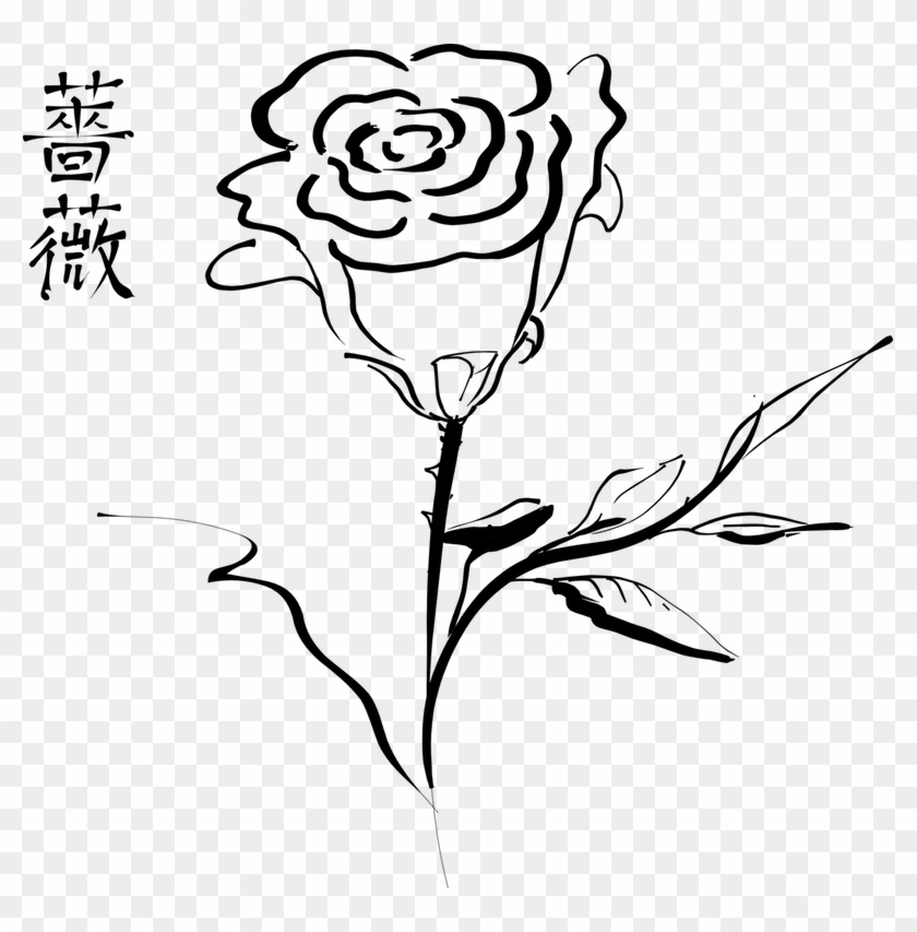 Cross And Flowers Clipart Black White Panda Free Cross - Rose Clip Art #1232503