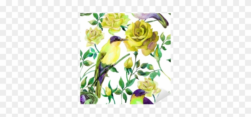 Watercolor Birds On The Yellow Roses Sticker • Pixers® - Watercolor Painting #1233343