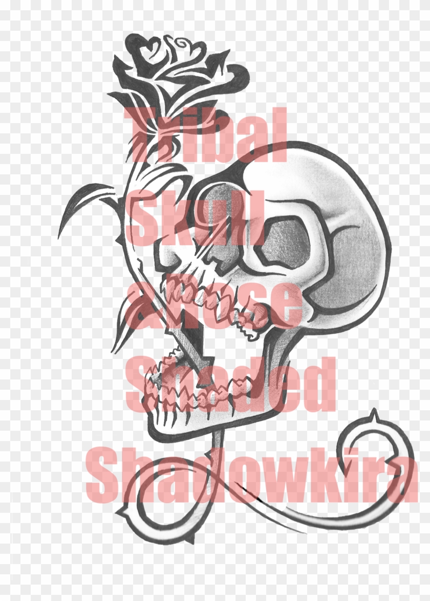 Tribal Skull And Rose Shaded By Shadowkira - Skull And Rose Tattoo #1233745