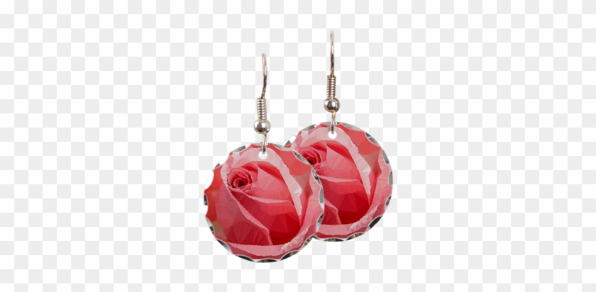 Pink Rose Low Poly Floral Earring - Pink-flower Mandala Art Earring Circle Charm #1233790