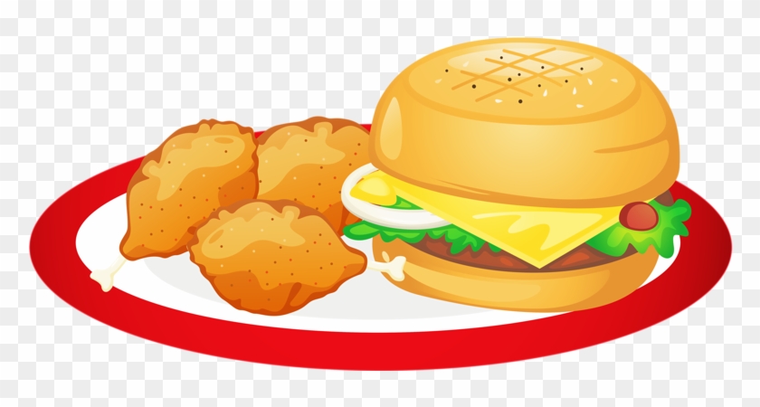Fast Food Junk Food Hamburger Cheeseburger Clip Art - Food On Plate Clipart #1234382