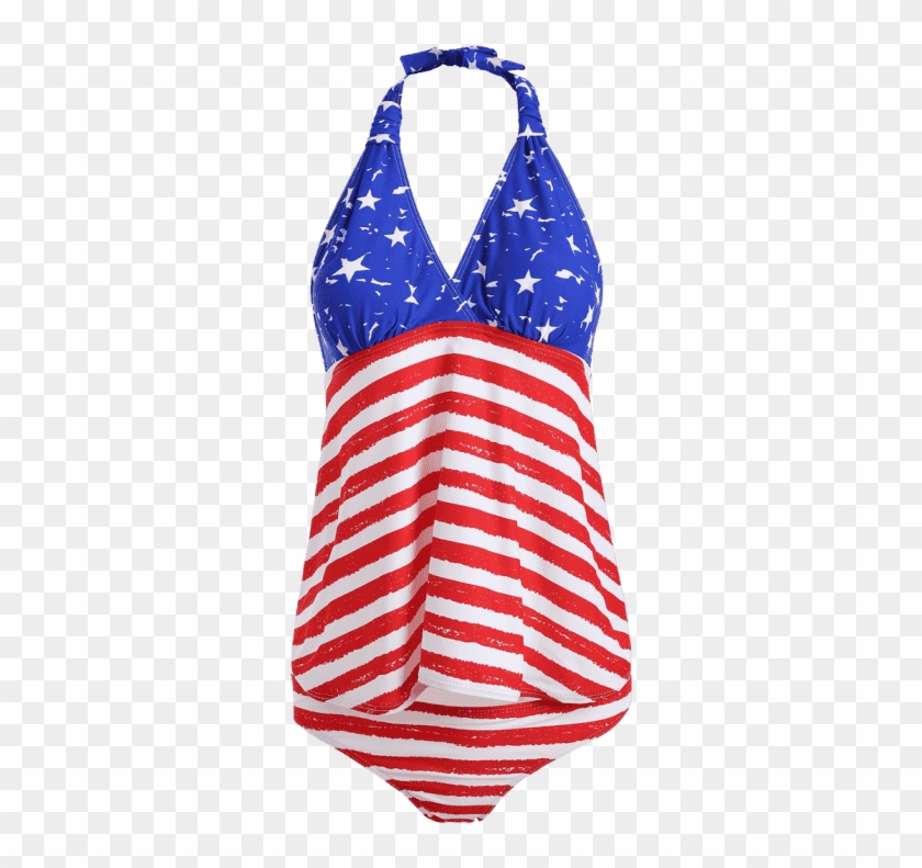 American Flag Print Patriotic Halter Tankini Set - Tankini #1234657