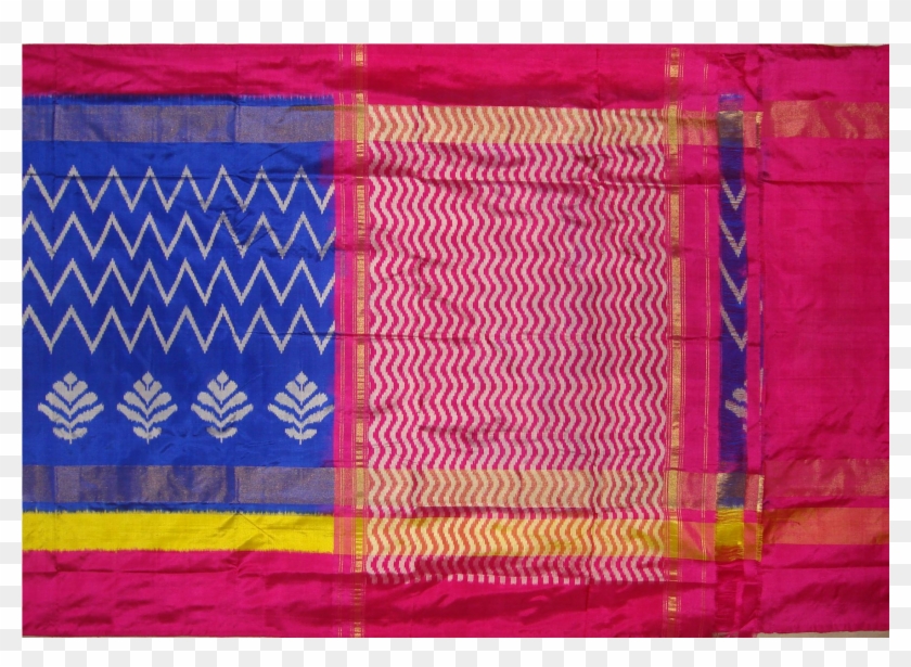 Blue And Pink Ikat Silk Saree - Patchwork #1234839