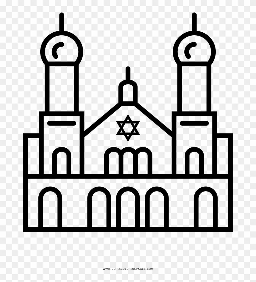 Synagogue Coloring Page - Synagogue Black And White Clipart Png #1235719