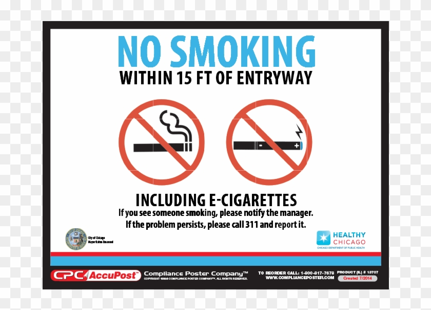 Chicago No Smoking Poster - No Smoking E Cigarette Label, Illinois, 5hx7w, Recycled #1235743