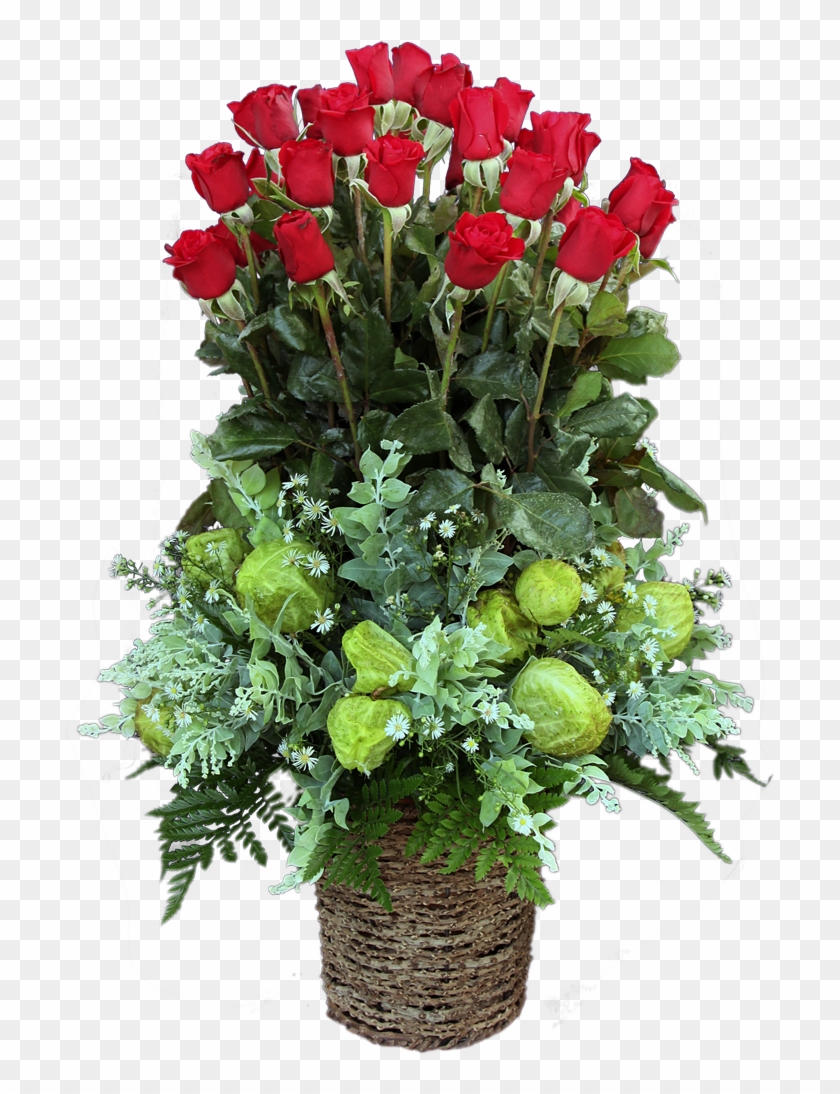 Round Kithul Basket With 25 Red Roses - Flower #1236342