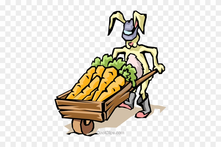 Rabbit With Carrots Royalty Free Vector Clip Art Illustration - Wheelbarrow Barrel Cartoon #1236885