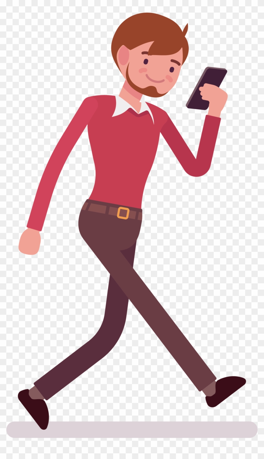 Cartoon Walking Illustration - Cartoon Using Cell Phone #1237284