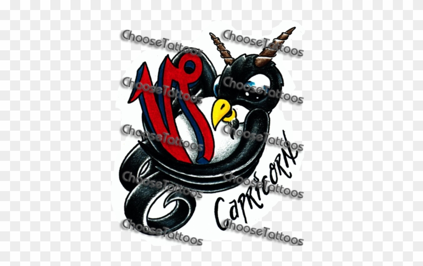 Latest Red Ink Capricorn Tattoo Design - Illustration #1238429