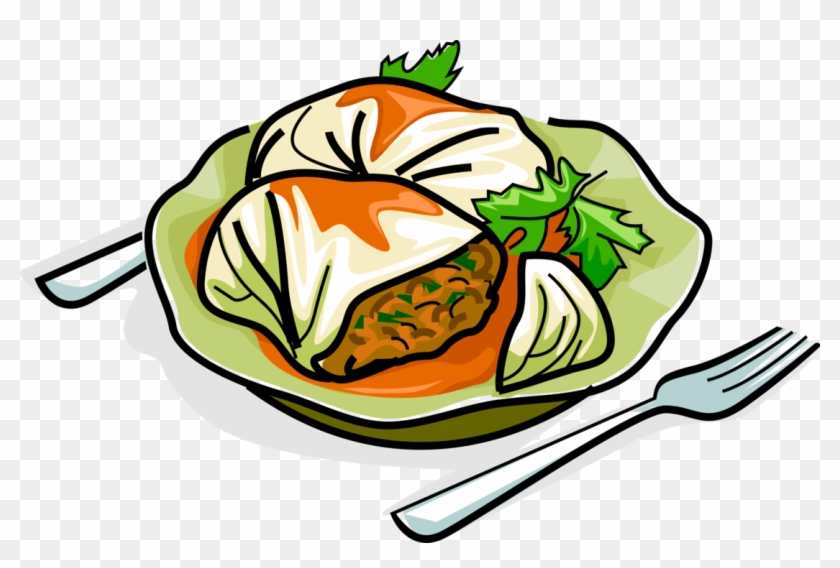 Vector Illustration Of Russian Cuisine Stuffed Cabbage - Cabbage Rolls Clipart #1240622