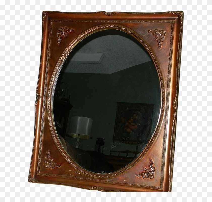 Vintage Oval Mirror Gold/bronze Square Frame - Oval Mirror Square Frame #1241624
