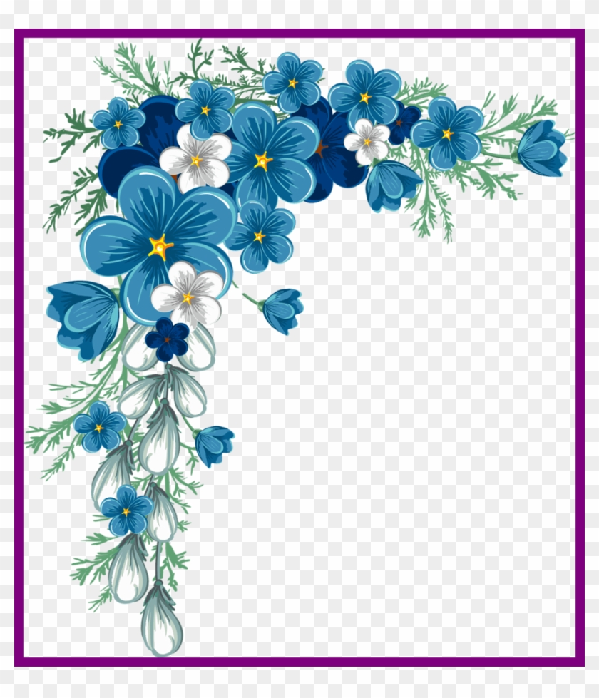 Rose Flower Design Corner Rose Flower Design Png Unbelievable - Blue Flower Border Png #1243040