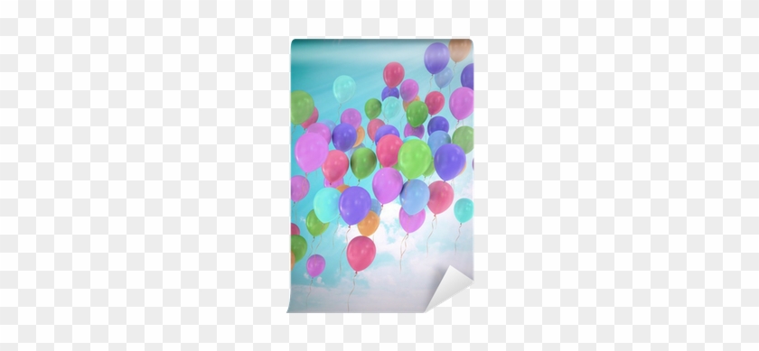 Flying Balloons In Blue Sky With Clouds Wall Mural - Blue #1243115