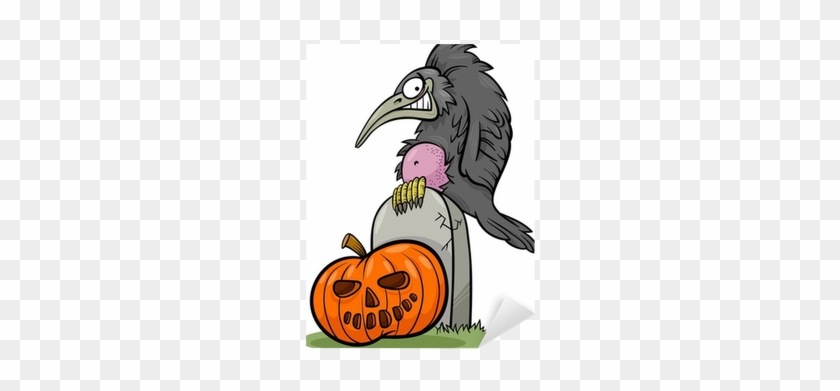 Halloween Pumpkin With Crow Cartoon Sticker • Pixers® - Halloween #1243564