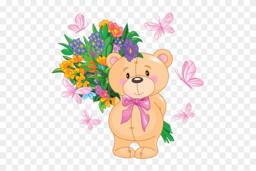 Album - Teddy Bear With Flowers Clipart #1244364