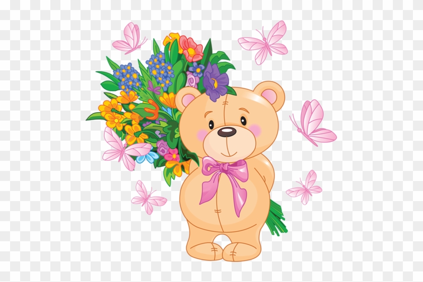 Album - Teddy Bear With Flowers Clipart #1244364