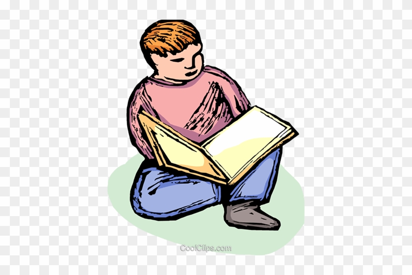 Boy Reading A Book Royalty Free Vector Clip Art Illustration - Sitting #1244440