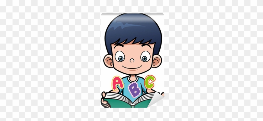 Vector Illustration Of Cartoon Boy Reading A Book Wall - Cartoon Boy And Girl Reading #1244442