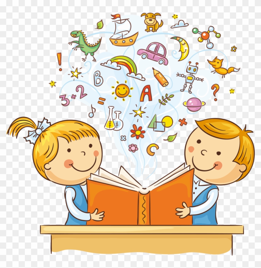 Reading Child Cartoon Illustration - Blank Book For Stories: 8.5 X 11, 120 Unlined Blank #1244453