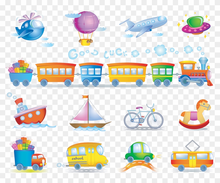 13 Cartoon Transport Vector Icons Set - Toys Vector #1244480