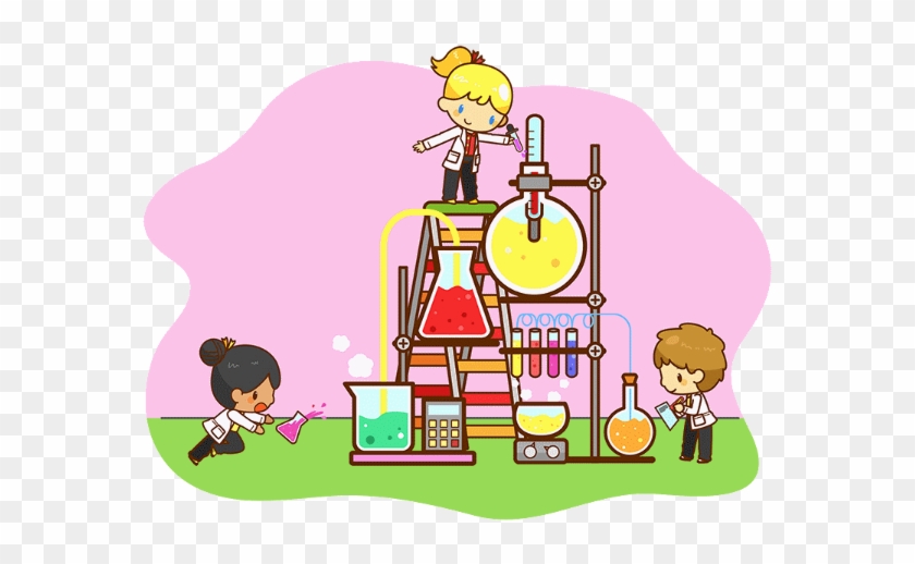 Cartoon Children Are Studying Chemistry, Working And - Chemistry Background Cartoon #1244483