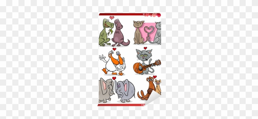 Valentine Cartoon Illustration Love Set Wall Mural - Animal Cartoon Valentines #1244843