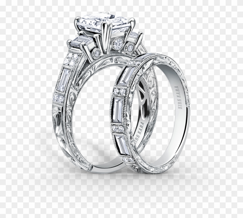Hand Engraved Diamond Engagement Rings By Kirk Kara - 4.00 Cttw Emerald Cut Sapphire Ring And Band Set - #1245287