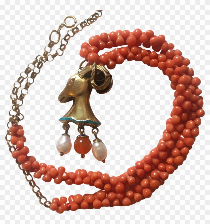 Victorian Dogbone Coral Gold Necklace/ Egyptian Revival - Bead #1245405