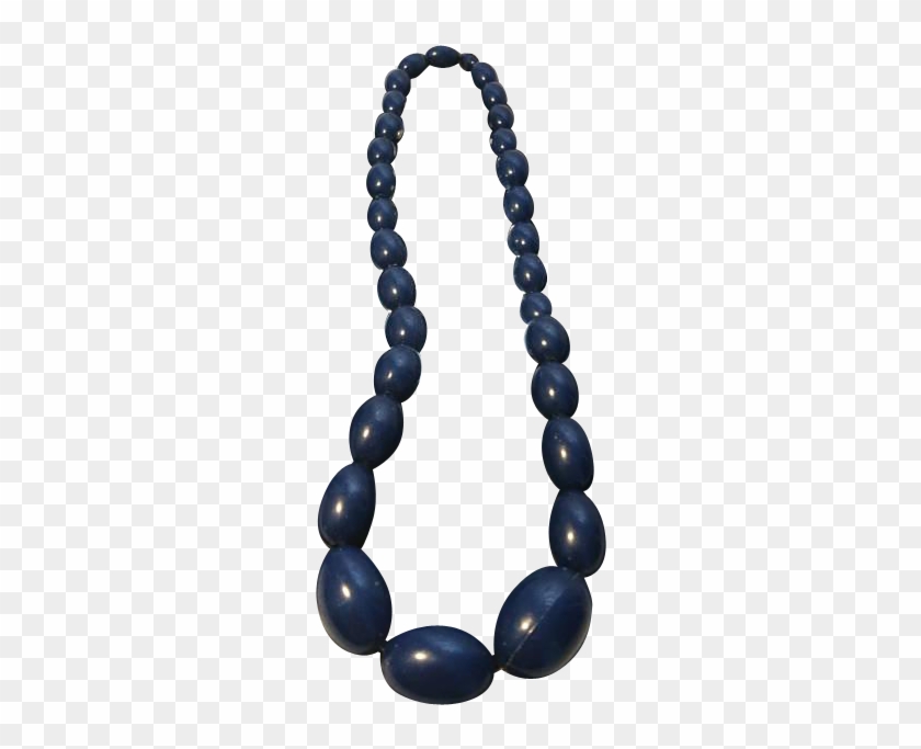 Big Bold 60's Navy Blue Graduated Bead Necklace, Vintage - Bead #1245411
