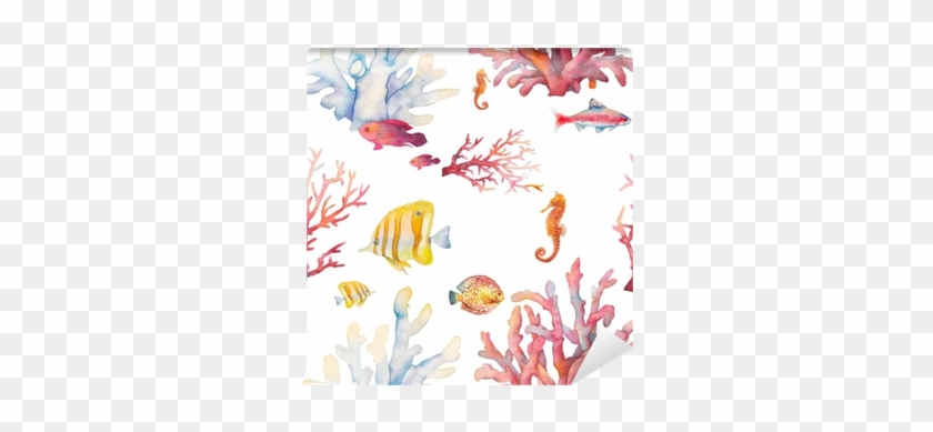 Papier Peint Modèle Sans Couture Aquarelle De Corail - Dessin Poisson Aquarelle #1245439