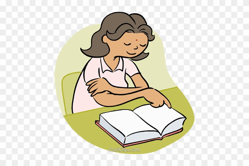 Little Girl Reading A Book Royalty Free Vector Clip - Woman Reading A Book Cartoon #1245542