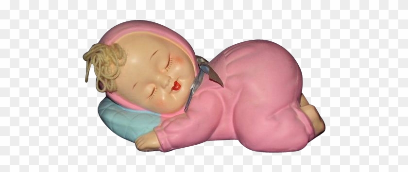 Girl Baby Bank Sleeping Blonde In Pink Sleeper - Figurine #1245696