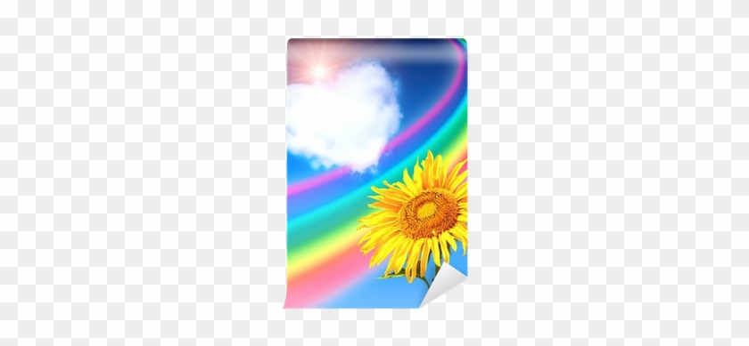Rainbow, Sunflower And Heart From Clouds Wall Mural - Reproduction Photographique Bright Yellow Sunflowers #1248156