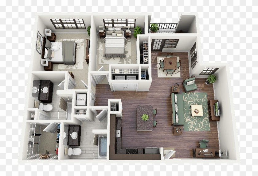 387544 - 3d Apartment Floor Plans 3 Bedroom #1248628