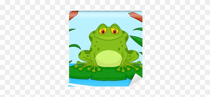 Cute Green Frog Cartoon On A Lily Pad Wall Mural • - Lily Pad #1249773