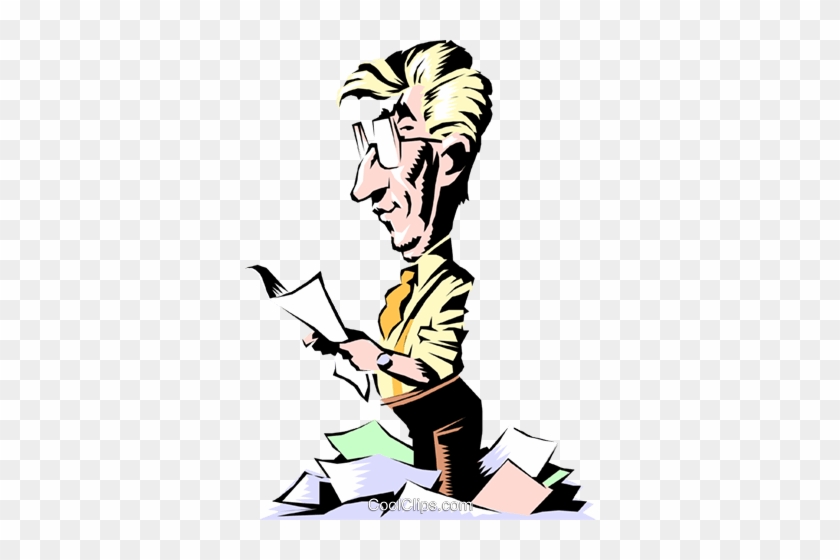 Cartoon Man Reading Papers Royalty Free Vector Clip - Illustration #1250009