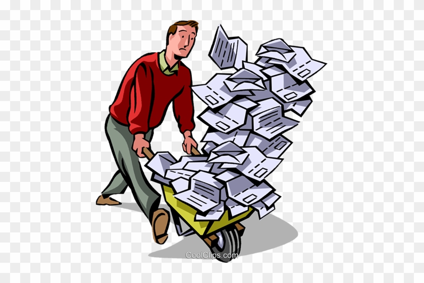 Doing Paperwork Royalty Free Vector Clip Art Illustration - Wheelbarrow Full Of Paper #1250012